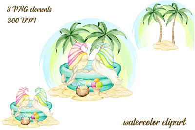 Watercolor Summer Gnomes Clipart, Beach Gnomes PNG, birthday clipart,