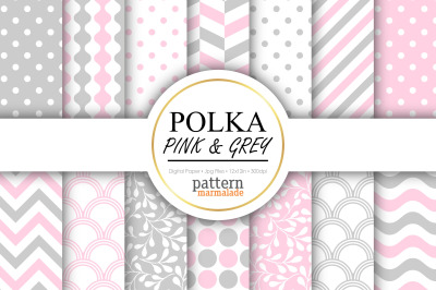Polka Pink And Grey Digital Paper - S0307