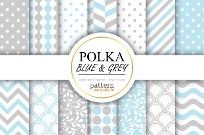 Polka Blue And Grey Digital Paper - S0301