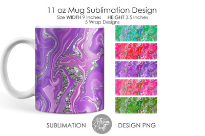 Sublimation mug design, fluid art, chunky glitter