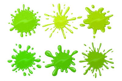 Cartoon green blots. Halloween dripping sticky alien slime splatter is