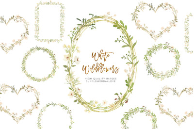 Frame White Wildflowers Clipart, Geometric clipart, Botanical