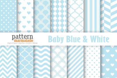 Baby Blue &amp; White Digital Paper - T0113