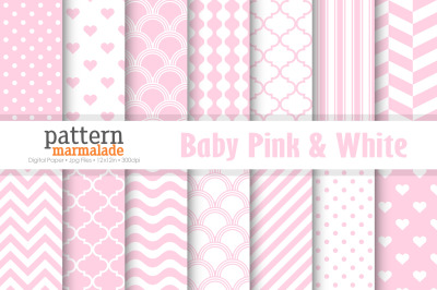 Baby Pink &amp; White Digital Paper - T0112
