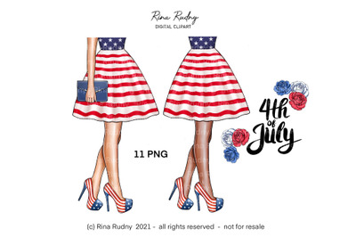 4th July fashion clipart,USA flag , Independence Day clipart