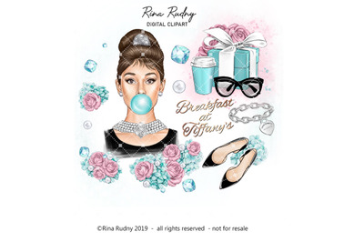 Audrey Hepburn clipart, Tiffany clipart, holly golightly clipart,