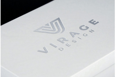 Logo Mockup - Silver foil stamping logo printed on white box