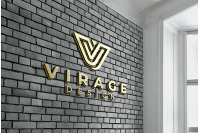 Logo Mockup - 3D Golden Logo Signage on office brick Wall