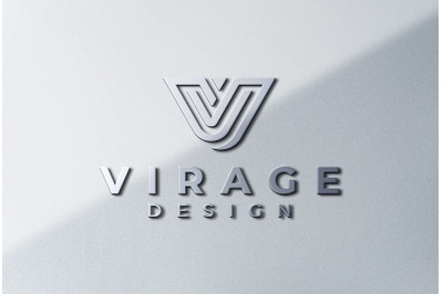 Logo Mock up - 3D metallic chrome Logo Signage on white wall