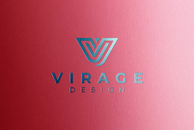 Logo Mock up - Blue Metallic Foil Stamping Logo on red card