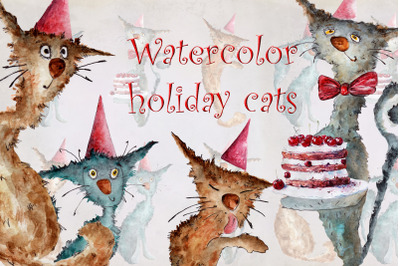 Watercolor Holiday Cats