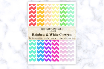 Neon White Zigzag Digital Paper, Pastel Chevron pattern, 12&quot; x 12&quot; Scr