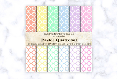 Pastel Quartefoil Digital Paper, Pastel White pattern, 12&quot; x 12&quot; Scrap
