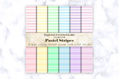 Pastel Stripe Digital Paper, Pastel White pattern, 12&quot; x 12&quot; Scrapbook