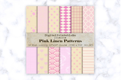 Pink Linen Digital Paper, Shabby Chic pattern, 12&quot; x 12&quot; Scrapbook Pac