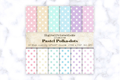 Pastel Polka dot digital paper, dot pattern, 12&quot; x 12&quot; Scrapbook Pack,
