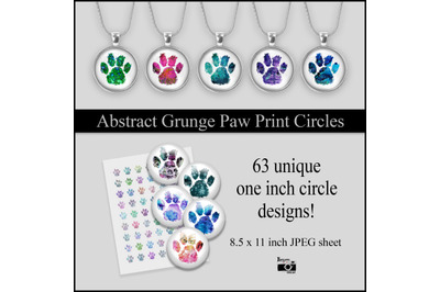 Abstract Grunge Paw Print 1-inch Circles Printable Sheet