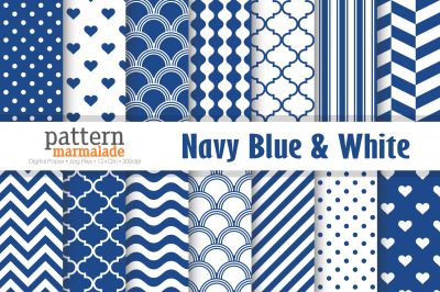 Navy Blue &amp; White Digital Paper - T0202