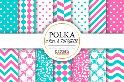Polka Hot Pink And Turquoise Digital Paper - S1213