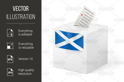 Ballot box with voting paper. Scotland