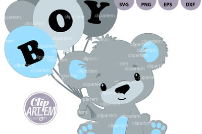 Cute Boy Baby bear with balloons, it&#039;s a boy SVG clip art image