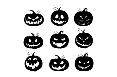 Halloween black pumpkins silhouette collection. Vector autumn