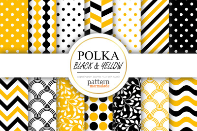 Polka Black And Yellow Digital Paper - T0601