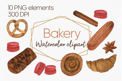 Watercolor bakery clipart set, PNG