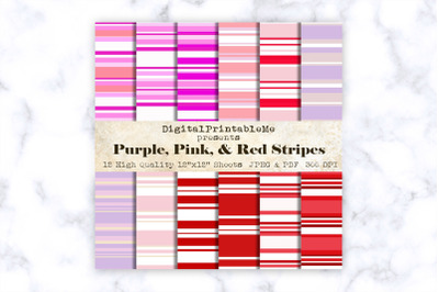 Stripe Digital Paper, Red, pink purple, White striped pattern, line Sc