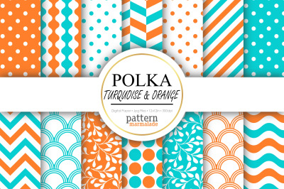 Polka Turquoise And Orange Digital Paper - T0109