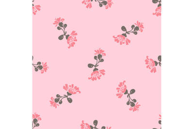 Drawing bloom pink flowers roses. Cute meadow floral seamless pattern.