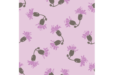 Drawing bloom purple flowers roses. Cute meadow floral seamless patter