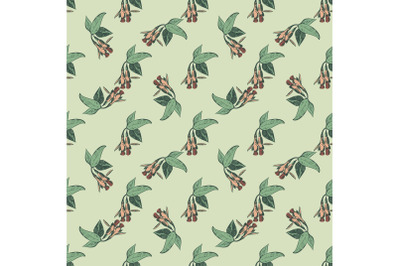 Drawing branches flowers fuchsia, leaves seamless pattern wave abstrac