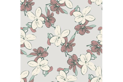 Drawing meadow bloom flowers. Cute floral seamless pattern. Nature abs