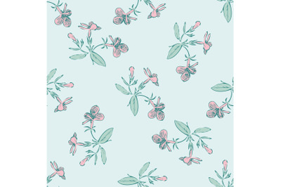 Drawing meadow bloom flowers. Hand draw cute floral seamless pattern.