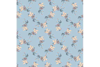 Drawing meadow bloom flowers. Hand draw cute floral seamless pattern.