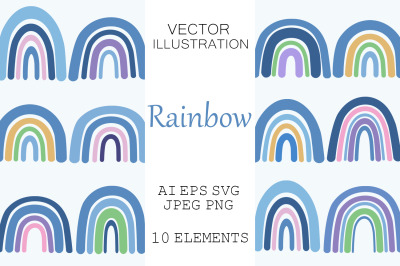 Rainbow vector. Rainbow clipart. Blue Rainbow. Rainbow SVG