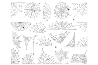 Halloween spider web. Spooky spider cobweb, spider insects torn web si