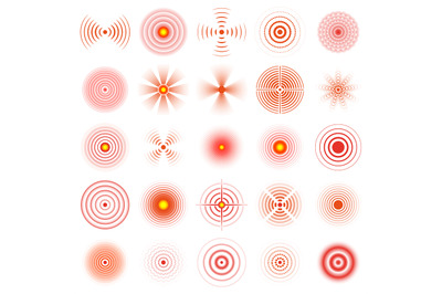 Pain circle. Red pain sonar circles, human pain localisation rings vec