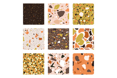 Marble chips seamless patterns. Granite, marble and quartz textured fl