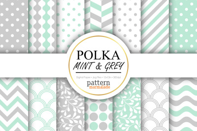 Polka Mint And Grey Digital Paper - PMS0204