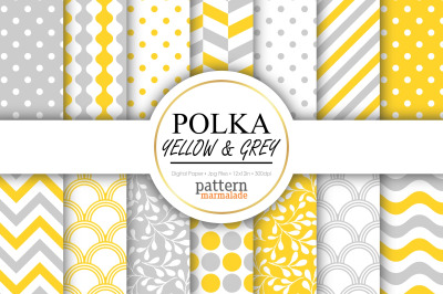Polka Yellow And Grey Digital Paper - S0207