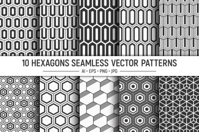 10 hexagons seamless vector patterns
