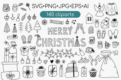 Merry Christmas SVG. Doodle Bundle