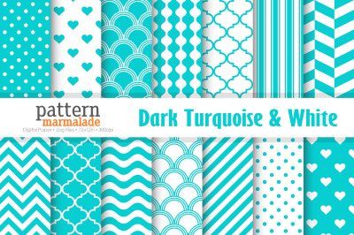 Dark Turquoise &amp; White Digital Paper - S1124