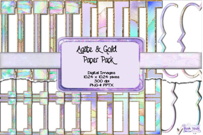 Agate &amp; Gold Borders &amp; frames Paper Pack