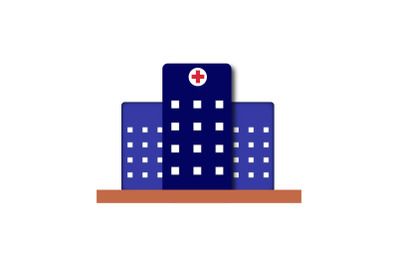 Medical Icon with Blue Hospital Buildings