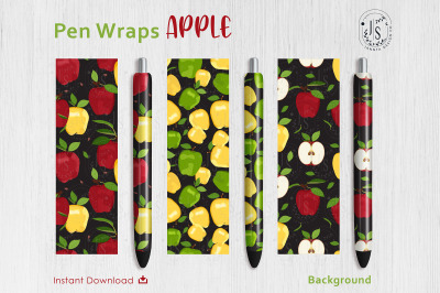 Apple Fruit Pen Wraps PNG File Set