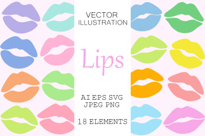 Lips silhouettes. Lips colorful. Kiss silhouettes. Lips SVG