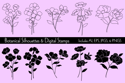 Botanical Silhouettes &amp; Digital Stamps